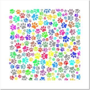 Colorful Puppy Paw Pattern Posters and Art